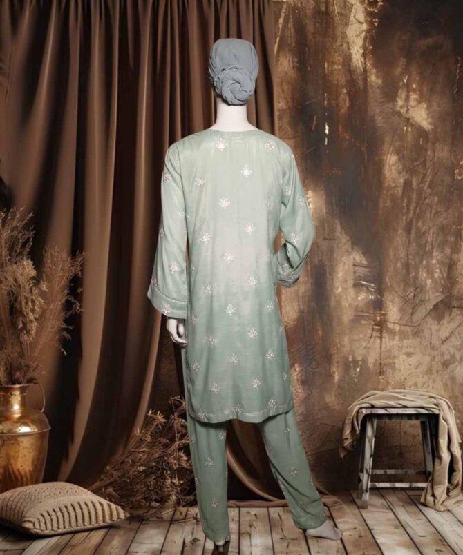 Cotton Silk Embroidered Mint Green