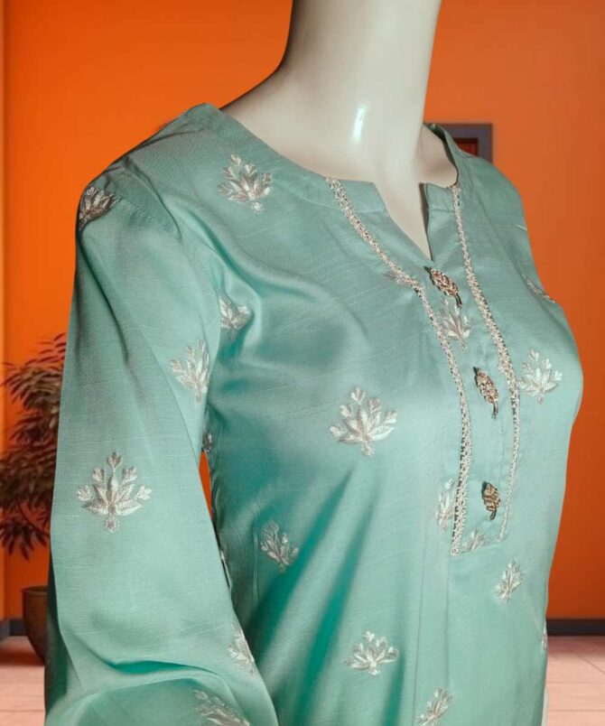 Cotton Silk Embroidered Blue