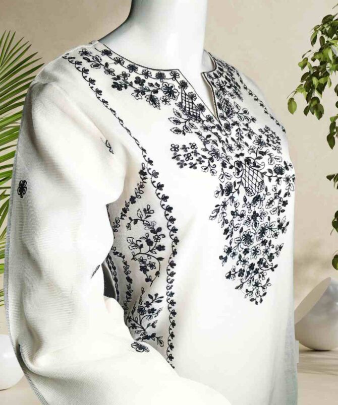 Cotton Net Embroidered White and Black